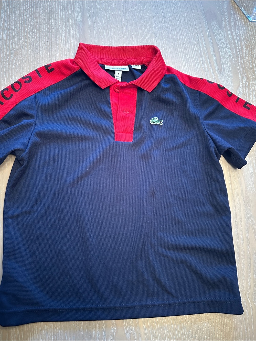 Lacoste Boys' Navy Polo with Red Collar & Shoulder Panels